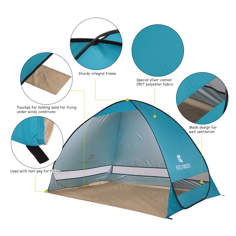 Cheap Goat Tents Outdoor Automatic Pop Up Instant Portable Cabana Beach Tent 2 Person Fishing Anti UV Beach Sunshade Shelter Sets Up In Seconds Tents 